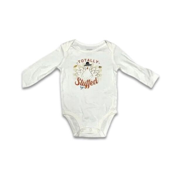 Carters Turkey One Piece Bodysuit Long Sleeve Totally Stuffed Print Cream 6M NWT - Picture 1 of 7